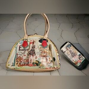 Stylish Parisian Print Shoulder Bag